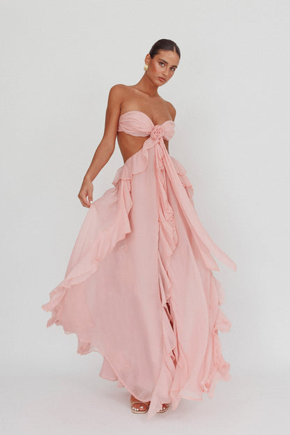 Sally Cut-Out Ruffle Maxi Dress Blush