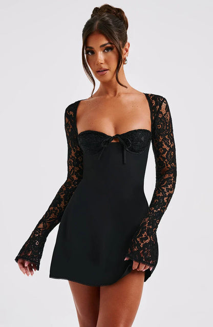 LIZA LACE MINI DRESS - BLACK